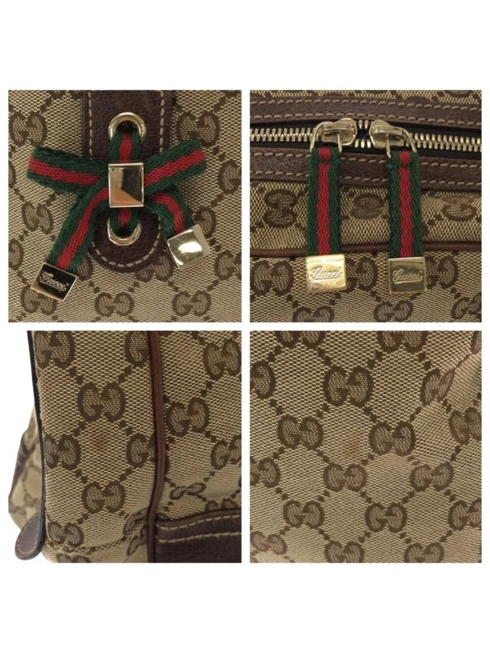 Gucci Sherry Line Principe Beige Brown GG Canvas Leather Tote Shoulder